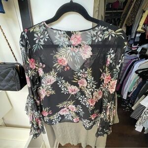 INTERMIX silk floral black blouse
